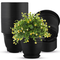 Sunnychicc front view of 12-pack black pots showing uniform modern look and convenience