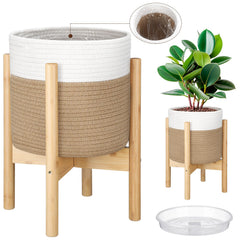 Sunnychicc front view of white and yellow woven basket showing modern styling and durability