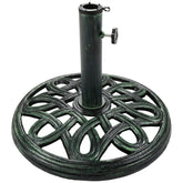 Sunnydaze Decor cast iron base front view showing sturdy green finish and compact shape