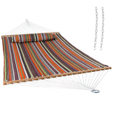 Sunnydaze front view of quilted double hammock showing roomy two-person lay-flat comfort