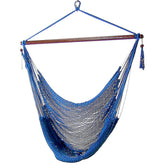 Sunnydaze Decor front view of Caribbean Blue hammock chair showing roomy seat and color