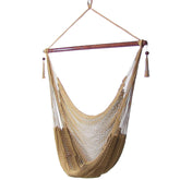 Sunnydaze front view hammock chair showing full tan seat and airy comfort