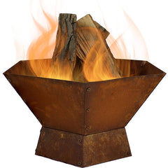 Sunnydaze front view of oxidized fire pit showing vintage style and outdoor warmth