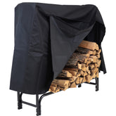 Sunnydaze front view of rack with cover showing organized wood storage
