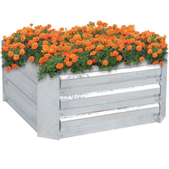 Sunnydaze front view of square galvanized bed shows neat planting area and durable finish