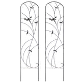 Sunnydaze front view of 56-inch black metal trellis 2-pack showing clean decorative silhouette and support