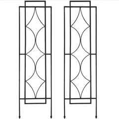 Sunnydaze front view of two black metal trellises adds vertical garden structure