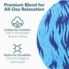 Sunnydaze Mayan hammock hung in backyard offering roomy relaxation