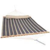 Sunnydaze quilted double hammock front view showing full bed and spreader bars for comfort