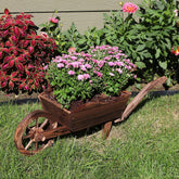 Sunnydaze front view of wheelbarrow planter showing cottage charm and easy placement