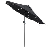 Sunnyglade front view of 9-foot black umbrella showing full canopy and LEDs for comfortable shade