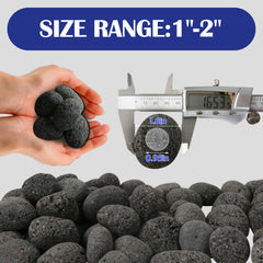 Sunnyglade lava rocks beside a ruler displaying 1"–2" sizes for scale