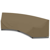 SunPatio front view of curved sectional cover showing full taupe protection and neat fit