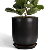 SUNPOTFOR front view of black ceramic planter showcasing modern silhouette and stability