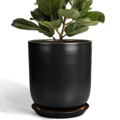 SUNPOTFOR front view of black ceramic planter showcasing modern silhouette and stability