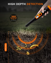 SUNPOW pinpointer submerged in water demonstrating IP68 waterproof reliability for wet searches