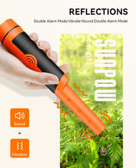 SUNPOW pinpointer held in hand showing scale and easy portability benefit