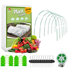 SUNPRO front view of fully assembled tunnel protecting raised beds for frost prevention