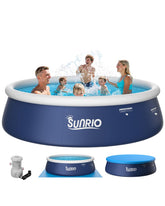 Sunrio front view of inflated round pool showing spacious family swim area and stability