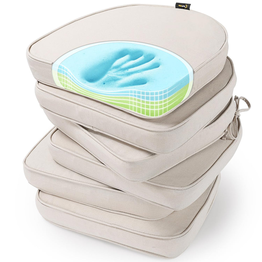 SUNROX front view of six cream cushions showing neat fit and durable look