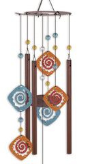 Sunset Vista Designs Kokopelli hanging on porch, demonstrates size and ambient garden sound