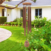 Suntimber front view of bronze 42-inch wind chime showing full assembly and finish