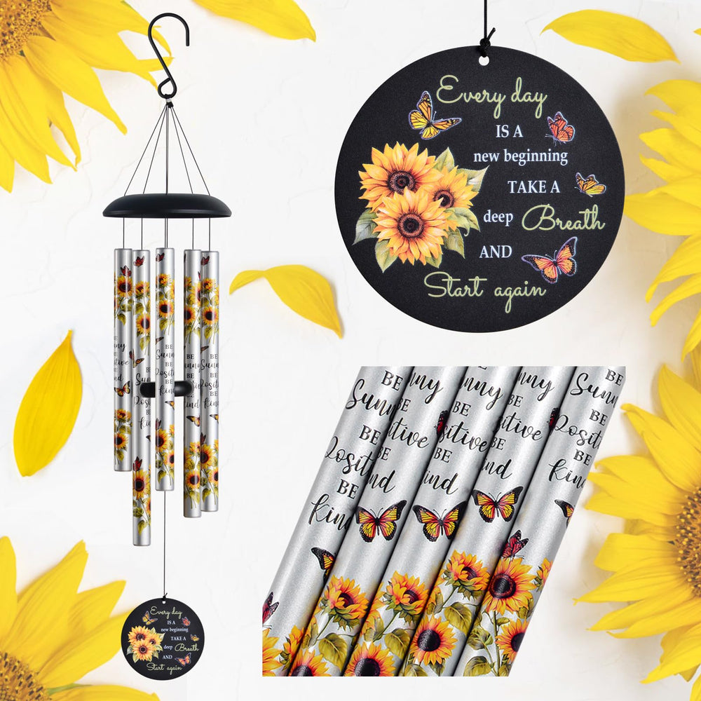 Suntimber sunflower wind chimes front view showing bright design and mood lifting feel