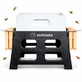 SunVara front view of 10-frame hive stand showing stable base and placement benefit