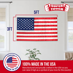 Super Tough flag mounted on a pole in yard demonstrating visibility and strong mounting benefit