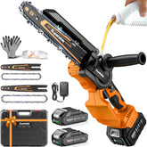 Supstable front packaging showing compact cordless chainsaw and case, easy storage benefit