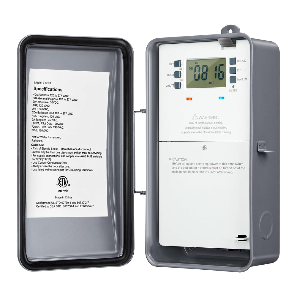 SURAIELEC front panel timer showing programming buttons and benefit of easy scheduling