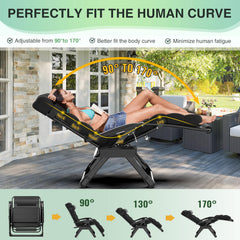 Suteck chair fully reclined with user illustrating ergonomic full-body support and near-weightless relaxation
