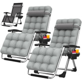Suteck front view of both zero gravity chairs showing stable frame and cushions for comfortable seating