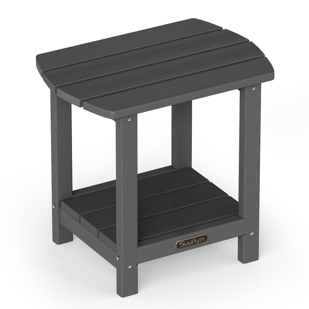 SUUNYN front view of grey 2-tier side table showing stable surface and style