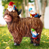Suzile highland cow front view showing playful gnomes and curb appeal