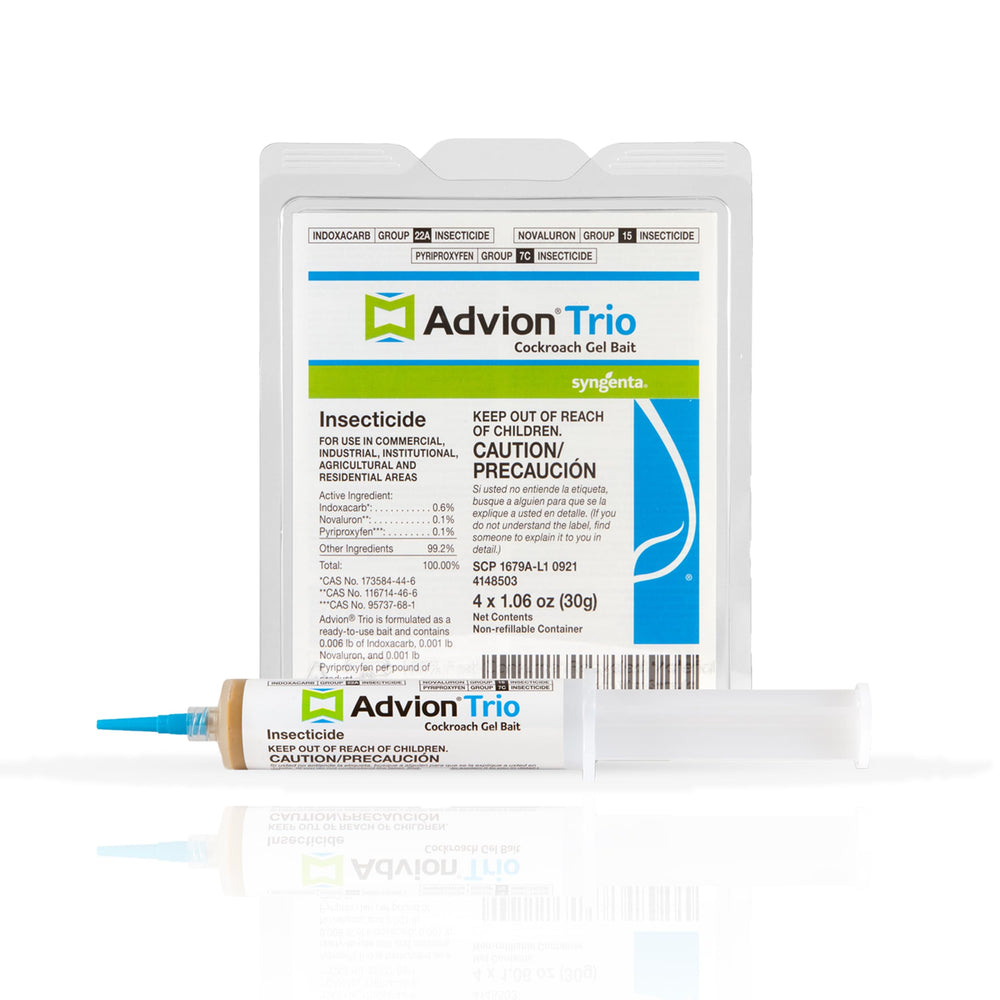 Syngenta Advion Trio front packaging showing tubes and included plunger, professional benefit