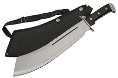 SZCO machete front profile showing full-tang blade and cutting edge benefit durability