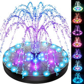 SZMP front view of solar fountain showing panel and pump, bright daytime benefit