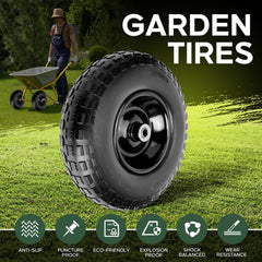 Taifa wheel installed on wheelbarrow demonstrating easy fit and puncture-free use