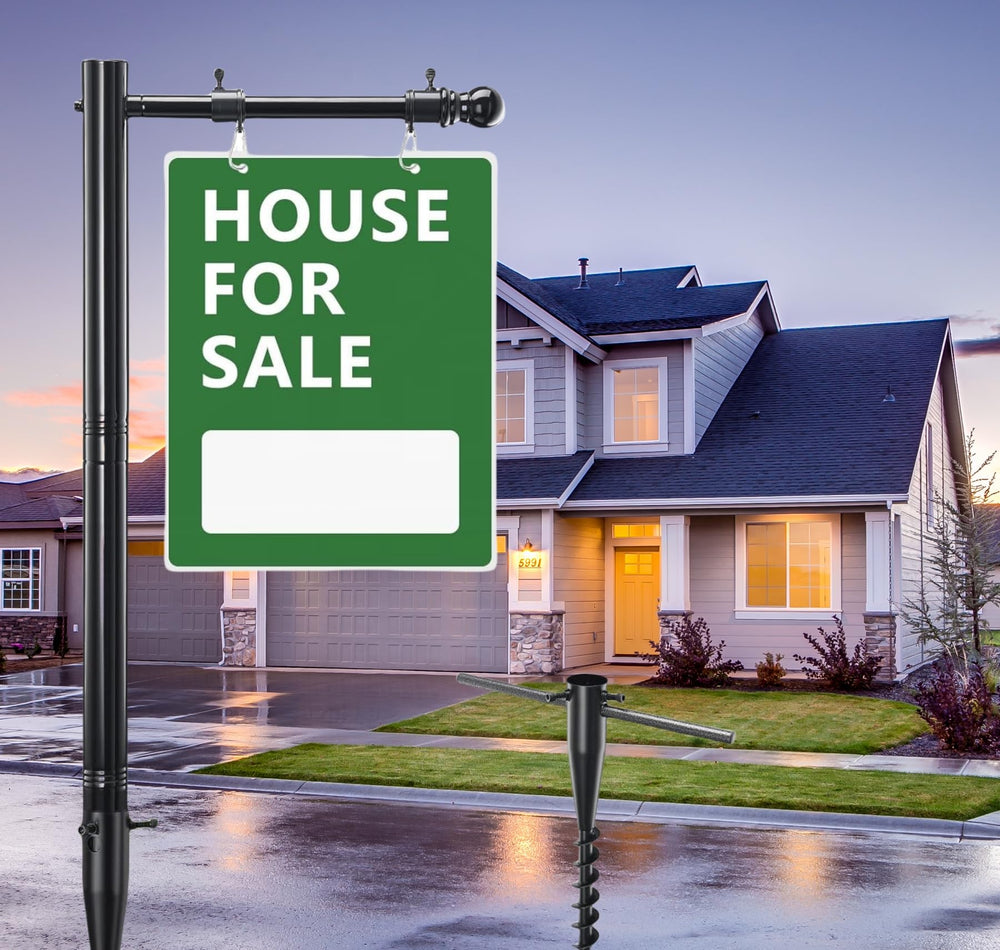 TAILERNRUYE front view of assembled sign post showing professional curbside display benefit