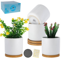 TAMAYKIM front view of four white ceramic planters showing clean styling and cohesion