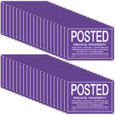 Tandefio front view of sign pack showing purple no trespassing message and quantity