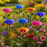 Tandefio front view showing the eight colorful flower waterers for easy garden placement