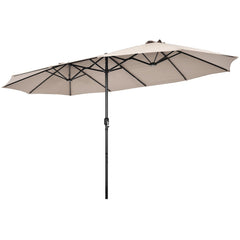 Tangkula front view showing full beige twin canopy and broad shade benefit