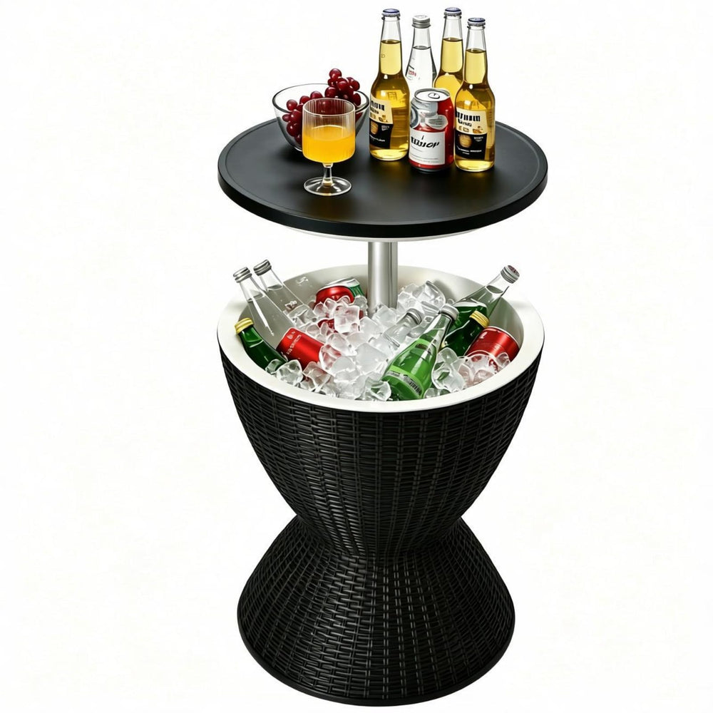 Tangkula front view showing cooler table and closed lid, ideal for outdoor serving