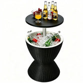 Tangkula front view showing cooler table and closed lid, ideal for outdoor serving