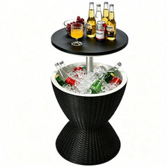Tangkula front view showing cooler table and closed lid, ideal for outdoor serving