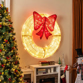 Tangkula wreath front view with 200 LEDs showing bright festive curb appeal