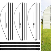 Tatuo front packaging showing three flag pole kits and bags for quick setup