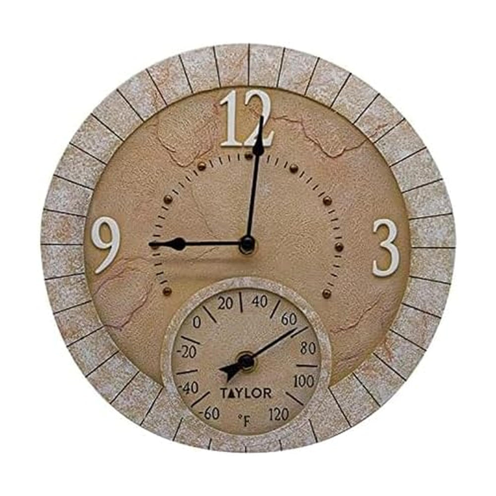 Taylor front view terra cotta clock showing decorative look and durability